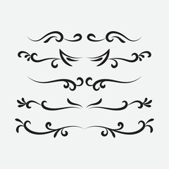 Set of ornamental filigree flourishes and thin dividers. Classical vintage elements, vector illustration