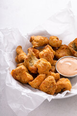 Fried catfish nuggets served with remoulade sauce