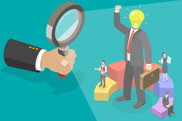 3D Isometric Flat Vector Conceptual Illustration of Search Of Talented Employees, Recruitment and Hiring