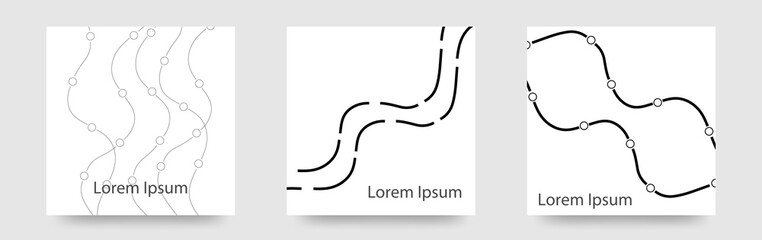 途切れる線と円の　ベクターデザインカード/DM/ポストカード/名刺デザインの　シンプルな正方形テンプレートセット