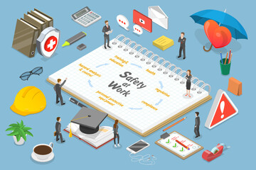 3D Isometric Flat Vector Conceptual Illustration of Safety At Work, Occupational Safety and Health Administration