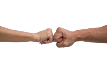 Man giving fist bump to woman, close up and isolated. 