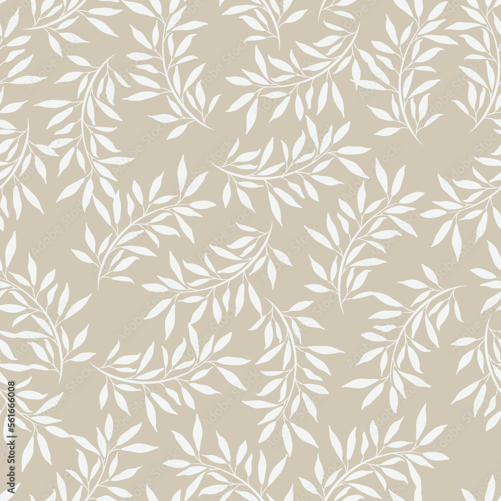 Wall mural Leaves and branches repeat pattern. Floral pattern design. Botanical tile. Good for prints, wrappings, textiles and fabrics.