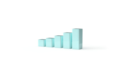 A blue graph up from cubes. 3d render on the theme of office, work, presentations, dashboard, business. Modern minimal style. Transparent background.