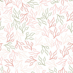 Naklejka na ściany i meble Leaves and branches repeat pattern. Floral pattern design. Botanical tile. Good for prints, wrappings, textiles and fabrics.