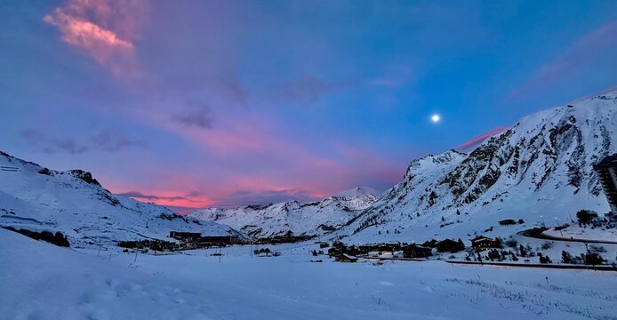 Snow landscape in Tignes France alps 