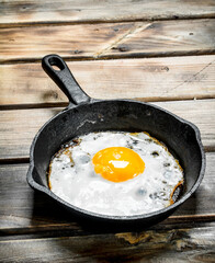 Fried egg in a frying pan.