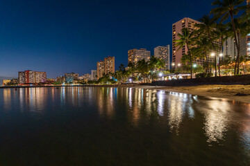 Waikiki Honolulu Hawaii Hotel Buildings at Night