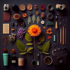Deconstructed flower with knolling