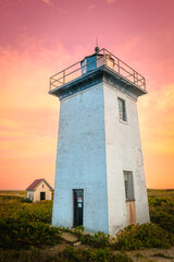 Wood End Lighthouse in Provincetown on Cape Cod, Massachusetts, USA, oceanside beach seascape at...