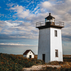 Wood End Lighthouse in Provincetown on Cape Cod, Massachusetts, USA, oceanside beach seascape