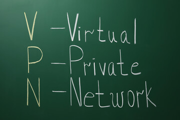 Acronym VPN (Virtual Private Network) written on chalkboard