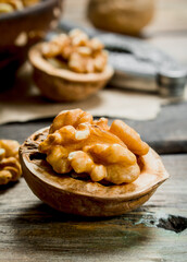 Shelled walnuts with a Nutcracker.