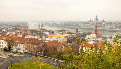 Fototapeta na wymiar Budapest cityscape view across Danube river with city parliament