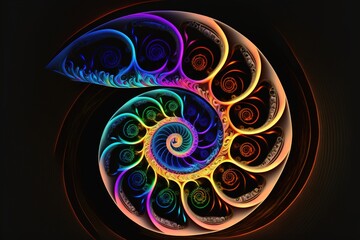 fibonacci spiral, paradox, depth, angle, luminous created with generative ai technology