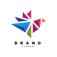 abstract origami bird in stylized triangle polygon logo design vector