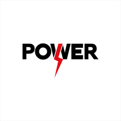 POWER word design with letter W concept with thunderbolt symbol.