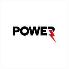 Power word design with thunderbolt symbol on R letter.