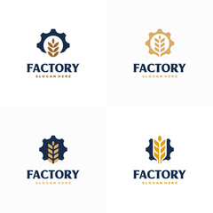 Fototapeta na wymiar Set of Wheat Grain Factory Logo designs concept with gear symbol, Bread Factory logo template