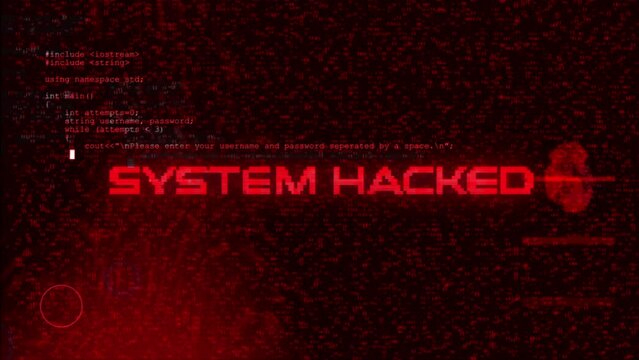 System Hacked Demonstrating Computer Crime Tech Cyber Security Technology 4K Business Animation Sequence In Red