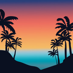 Plakat palm trees background silhouette. Floral background. Summer vacation. Vector illustration.
