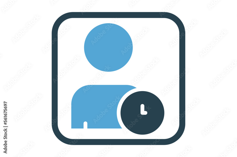 Poster people icon illustration with clock. suitable for wait icon. solid icon style. simple vector design 