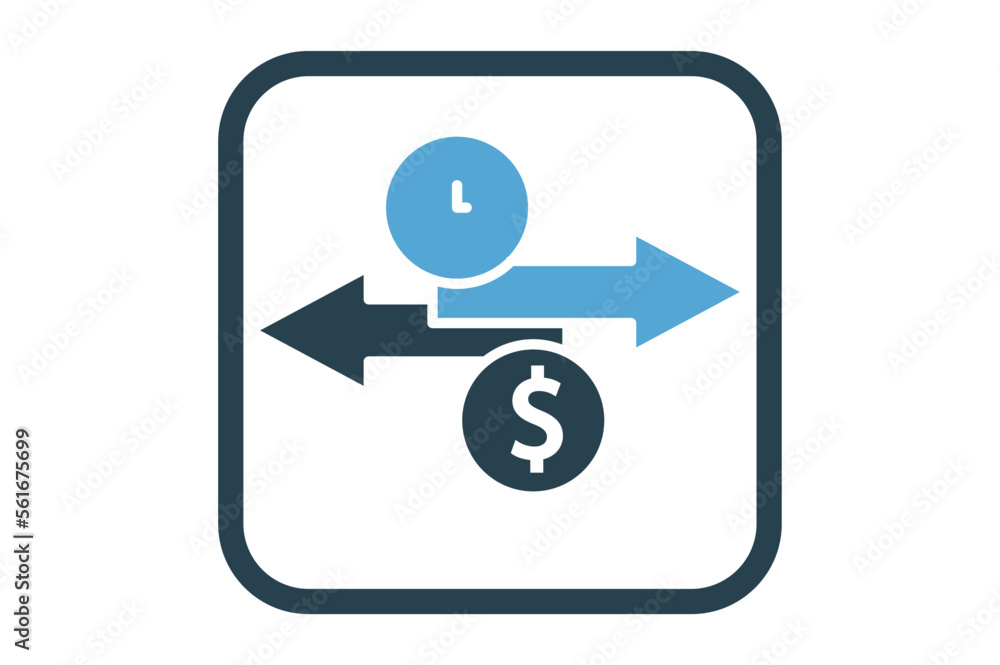 Poster arrow icon illustration with clock and dollar. time is money. icon related for business. solid icon 