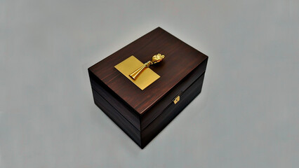 Elegant dark wooden box with golden