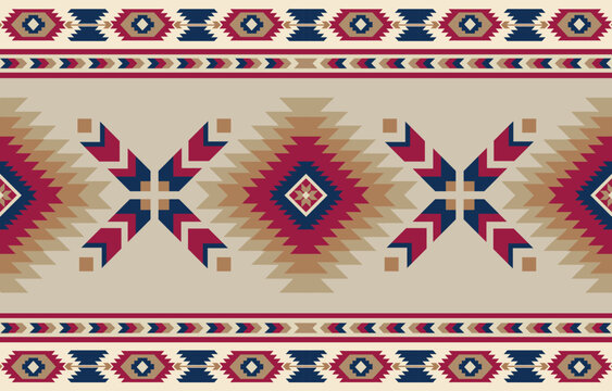 ethnic  tribal aztec  colorful and beige background. Seamless tribal diamond   pattern, tribal  geometric aztec ornament . ethnic  design for wallpaper, clothing, fabric, textile, tile, print, rug
