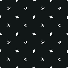 Hashtag Icons Vector Seamless Pattern. Black and White Background with Hand Drawn Hash Tag Symbols. Doodle Social Media Signs.