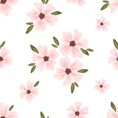 Simple calm floral vector seamless pattern. Delicate pink sakura flowers on a white background. For fabric prints, textile products.