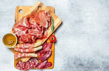 Antipasto background.The various meats.