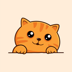 Striped Orange Cat Cartoon - Cute Tabby Cat Waving Hand Pawns Vector