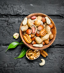 Different types of nuts in bowl.