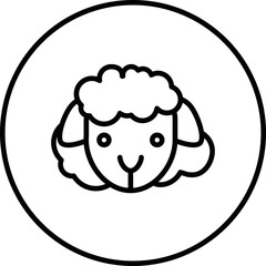 Sheep head black and white line icon vector illustration in a circle, for web use for farm animals