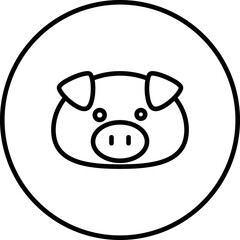 Pig head black and white line icon vector illustration in a circle, for web use for farm animals.