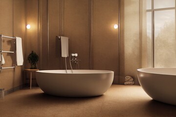 Naklejka na ściany i meble Spanish Luxury Modern Primary Bathroom Interior Soaking Tub Made with Generative AI