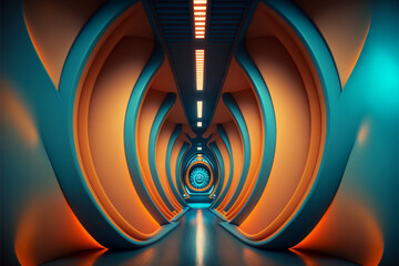 alien spaceship The bright orange and cool blue hues of the podium and showroom contrast sharply  ,GENERATIVE AI