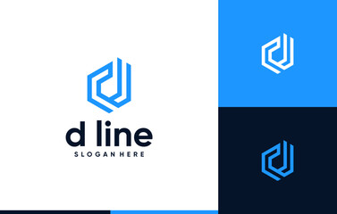 line d hexagon shape minimalist logo design