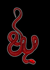 Obraz premium red snake vector.Lampropeltis triangulum vector.Sticker and hand drawn snake for tattoo.Red snake Reptile on white background.