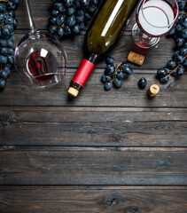 Wine background. Red wine with corkscrew.
