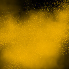 Dust sand cloud with stones and flying dusty particles isolated on black background. Royalty high-quality free stock image of Desert sandstorm. Abstract Yellow colored sand splash throwing in Air