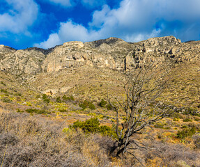 Ridgeline of The Rugged Guadalupe Mountains Along The Smith Spring Trail Near The Historic Frijole Ranch, Guadalupe National Park, Texas, USA