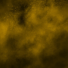 Dust sand cloud with stones and flying dusty particles isolated on black background. Royalty high-quality free stock image of Desert sandstorm. Abstract Yellow colored sand splash throwing in Air