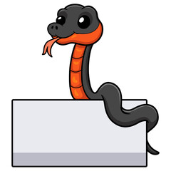 Fototapeta premium Cute copperbelly water snake cartoon with blank sign