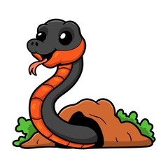 Cute copperbelly water snake cartoon out from hole
