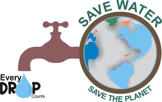 Save water save the planet concept banner design background with tap and every drop counts concept. Poster for media and web to create public awareness.