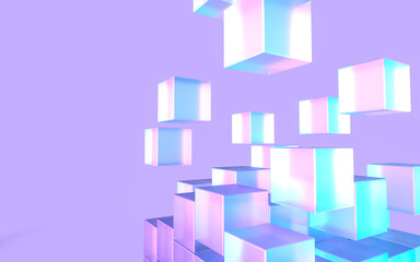 幻想的な光に照らされた積み上げられるキューブの3Dイラストレーション