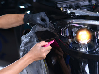 Side view of car window tint, ceramic film provides heat rejection and UV protection with stable...
