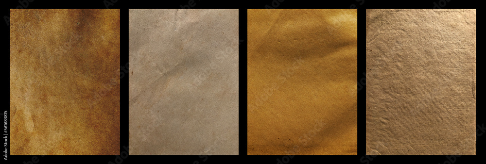 Poster Set of abstract old paper texture for background. Collection of brown and gold paper texture in vintage and retro style